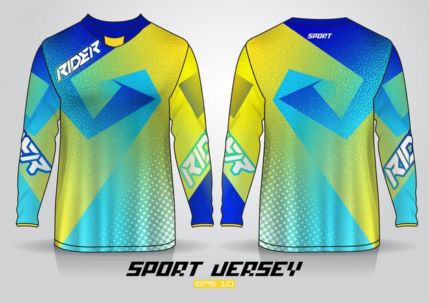Ontwerpsjabloon met lange mouwen, uniform en voor- en achterkant. Premium Vector