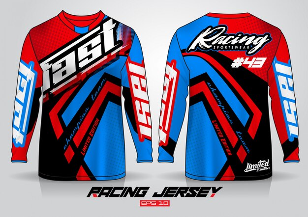 Ontwerpsjabloon met lange mouwen, uniform en voor- en achterkant. Premium Vector