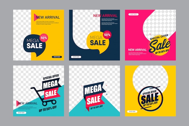 Ontwerpsjabloon moderne banner verkoop instellen. tot 50% korting. Premium Vector