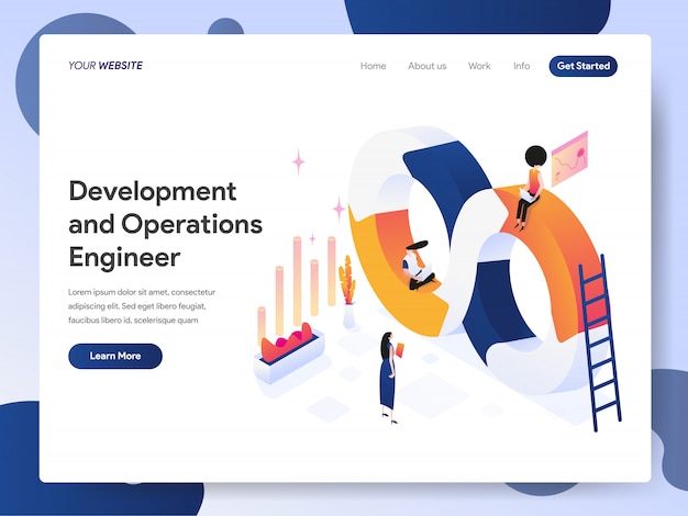 Ontwikkeling en operations engineer banner van bestemmingspagina Premium Vector