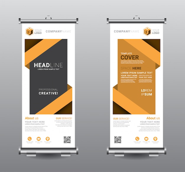 Oprollen van banner standee business sjabloonontwerp. Premium Vector