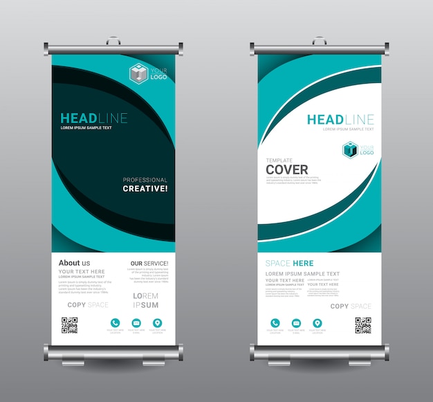 Oprollen van banner standee business sjabloonontwerp. Premium Vector
