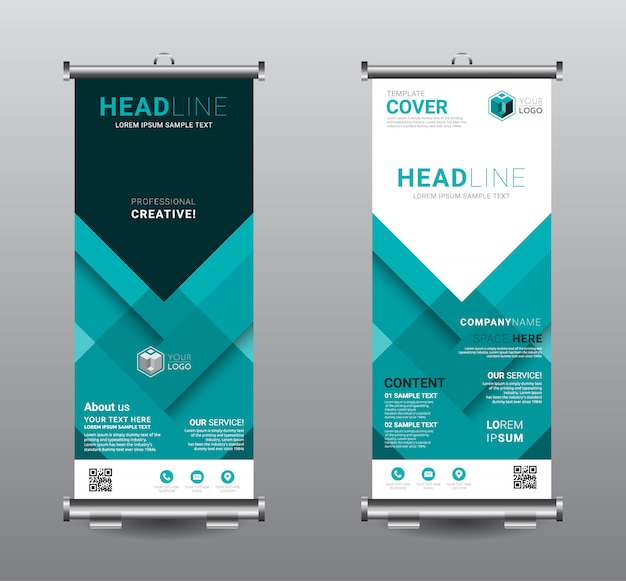 Oprollen van banner standee business sjabloonontwerp. Premium Vector