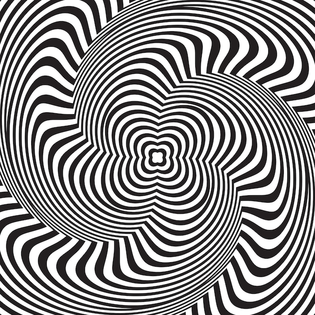 Optische illusie. abstracte achtergrond met golvend patroon. zwart-wit gestreepte krul Premium Vector