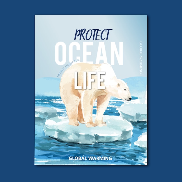 Opwarming van de aarde en vervuiling. brochure van de affichevlieger reclamecampagne, sparen de wereldsjabloon Gratis Vector