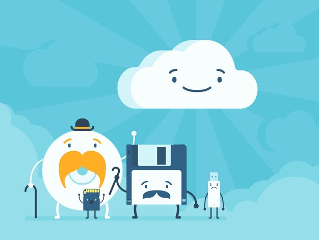 Oude geheugenopslag en clouddataservice Premium Vector