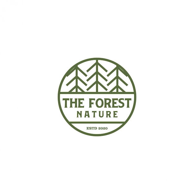 Outdoor berg natuur logo, avontuur wildlife dennenbos Premium Vector