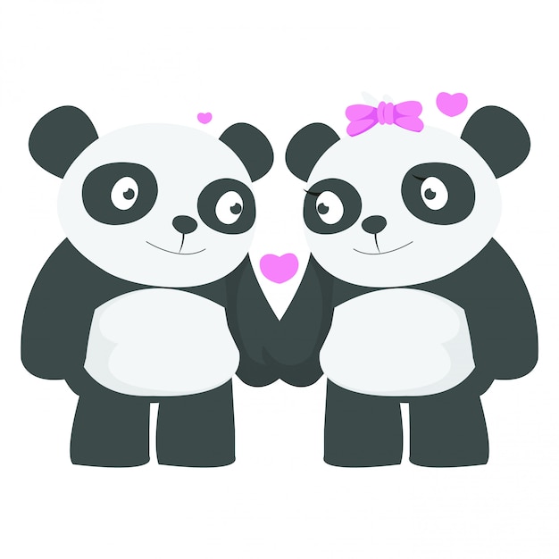 Paar dat van panda in valentijnskaartdag dateert Premium Vector