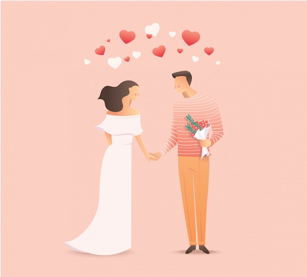 Paar in liefde relatie hand in hand Premium Vector