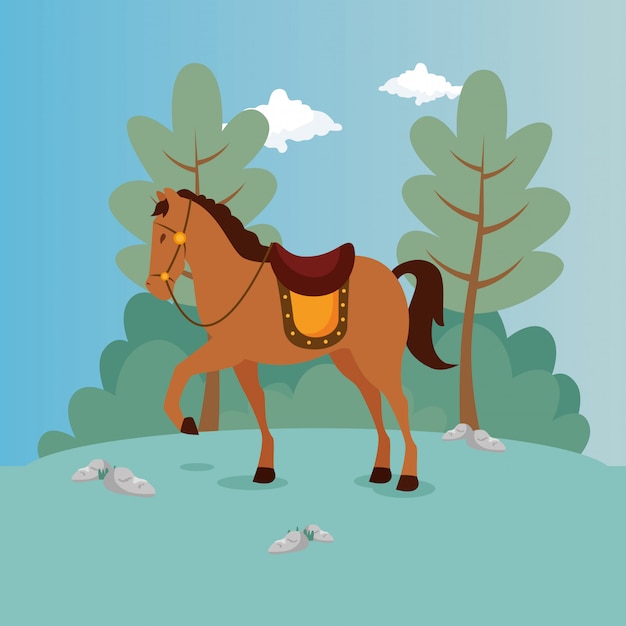 Paard van prins in landschap Gratis Vector