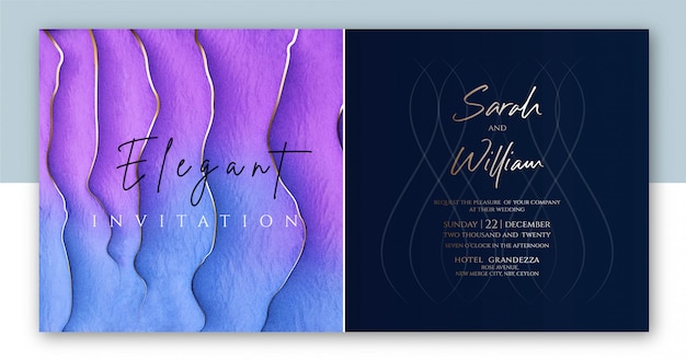 Paarse kleur elegante bruiloft uitnodiging Premium Vector