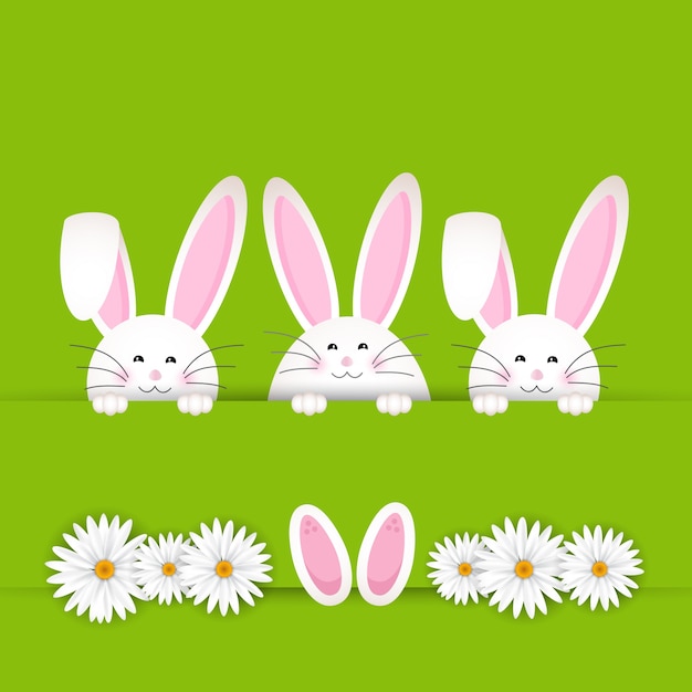 Paashaas achtergrond met madeliefjes Gratis Vector