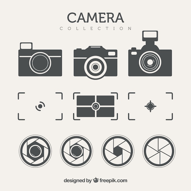 Pack van camera's en andere elementen in retro stijl Gratis Vector