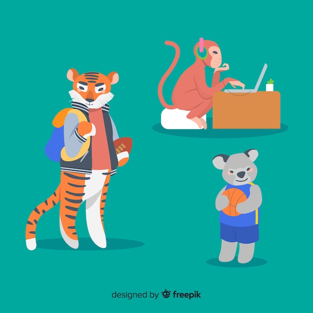 Download Pak geïllustreerde dieren op school | Gratis Vector