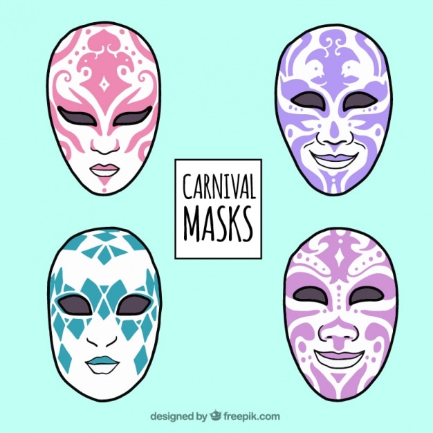 Pak van de hand getekende maskers met abstract ontwerp Gratis Vector