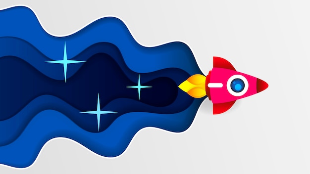 Paper rocket paper art met witte toon Premium Vector