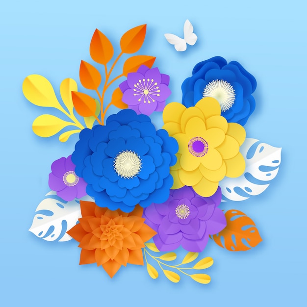 Papier bloemen abstracte compositie sjabloon Gratis Vector
