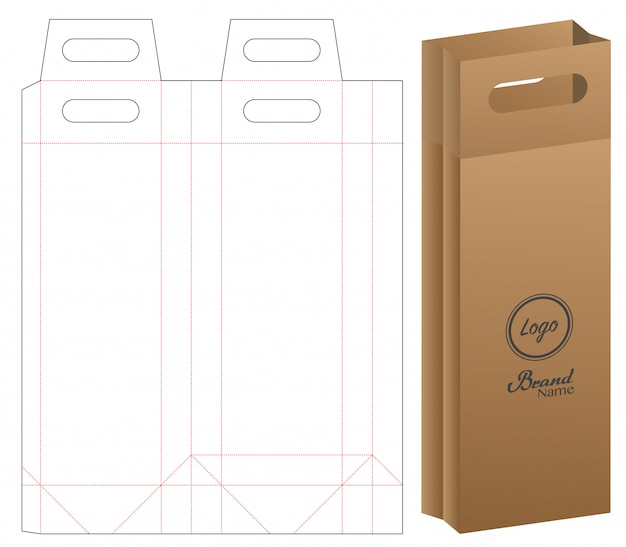 Papieren zak verpakking gestanst en 3d tas mockup Premium Vector