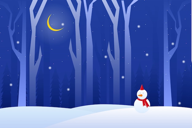 Paronama winternacht met sneeuw man landschap Premium Vector