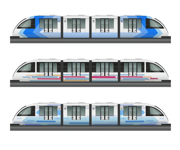 Download Passagier tram trein realistische mockup met zijaanzicht ...