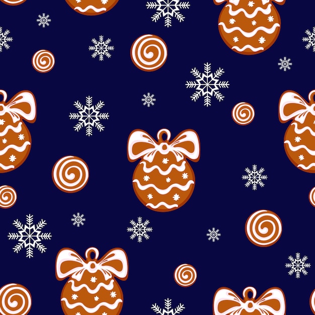 Patroon met peperkoekkoekjes in de vorm van een kerstbal Premium Vector
