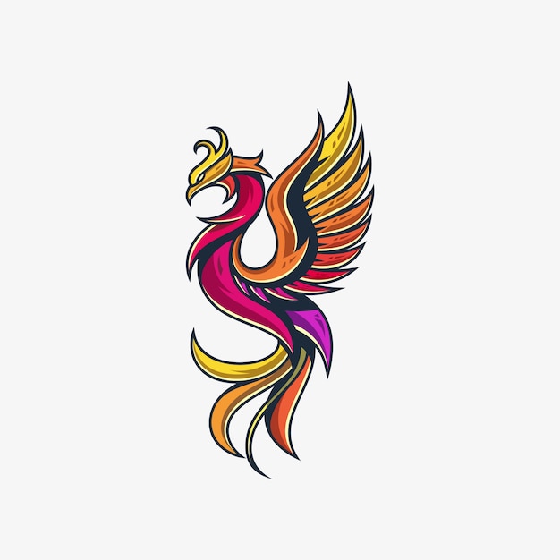 Phoenix line illustratie vector ontwerpsjabloon Premium Vector