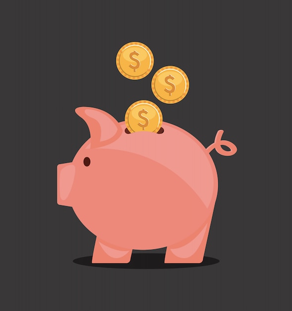 Piggy ontwerp over zwarte achtergrond vectorillustratie Premium Vector
