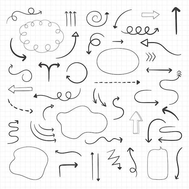 Pijl doodles instellen Gratis Vector