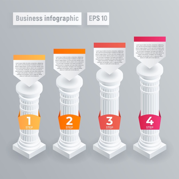 Pijler infographic. isometrisch van pijler vector infographic voor webdesign Premium Vector
