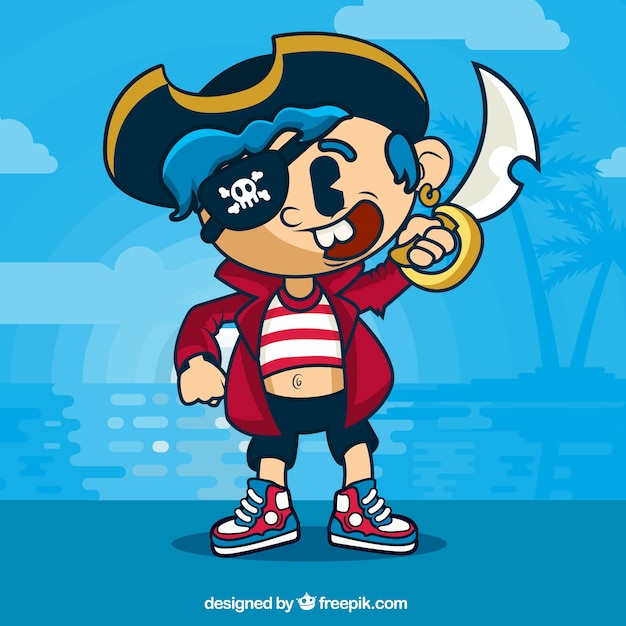 Piraat karakter cartoon  achtergrond Gratis Vector