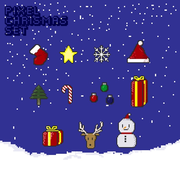 Pixel christmas-set  Premium Vector