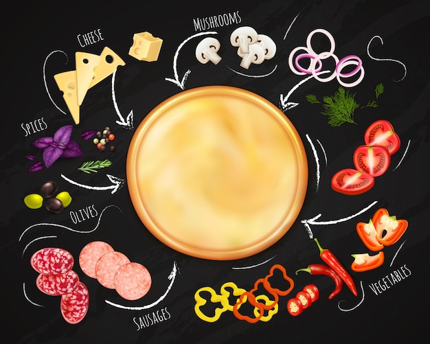 Pizza constructor realistische samenstelling Gratis Vector