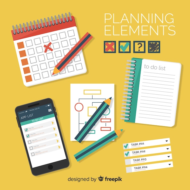 Planning Elementen Ingesteld Gratis Vector