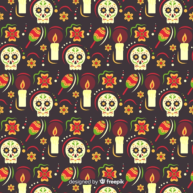 Plat ontwerp van dia de muertos pettern Gratis Vector