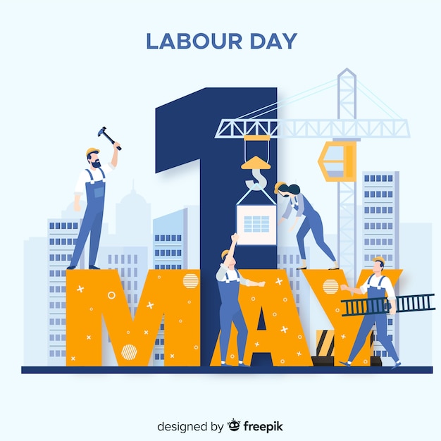 Platte arbeidsdag achtergrond Gratis Vector