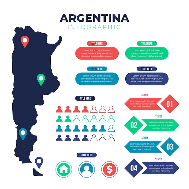 Platte argentinië kaart infographic | Gratis Vector