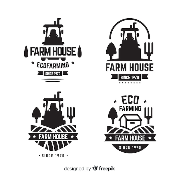 Platte boerderij logo-collectie Gratis Vector