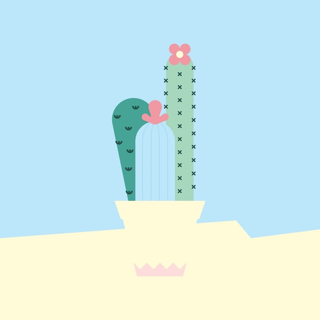 Platte cactus achtergrond vectorillustratie Premium Vector