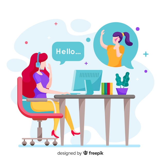 Platte call center concept achtergrond Gratis Vector