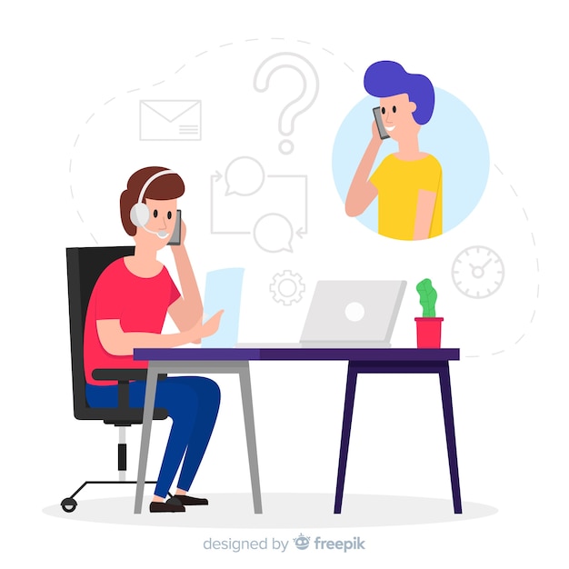 Platte call center concept achtergrond Gratis Vector