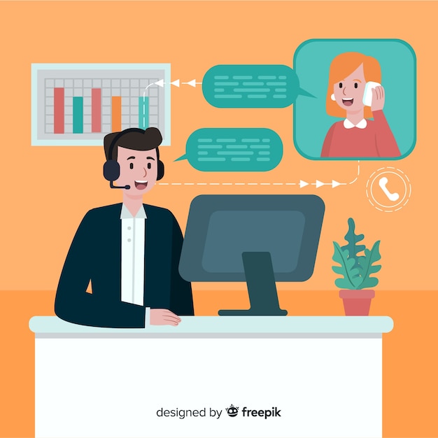 Platte call center concept achtergrond Gratis Vector