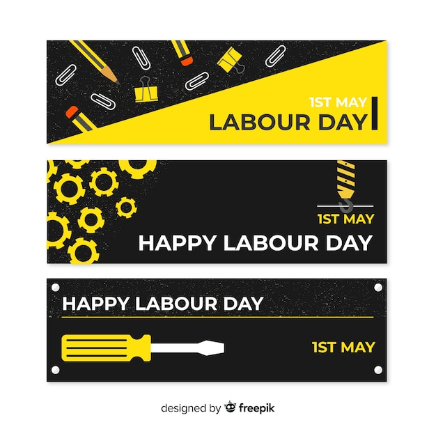 Platte dag van de arbeid banners Gratis Vector