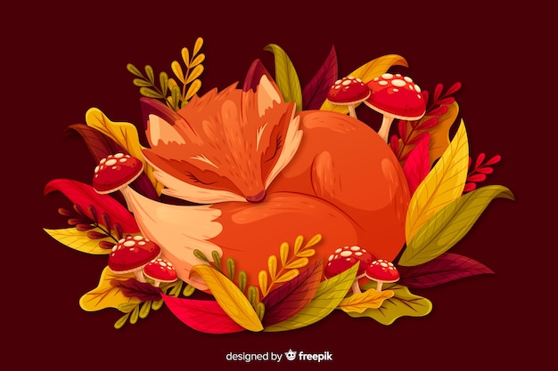 Platte herfst achtergrond met bladeren Gratis Vector