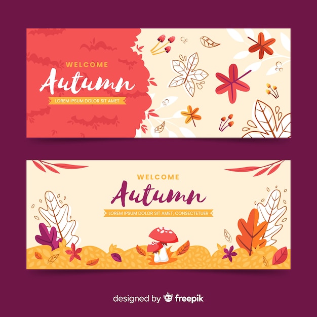 Platte herfst banners ontwerpsjabloon Gratis Vector