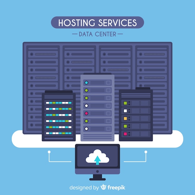 Platte hosting service achtergrond Gratis Vector