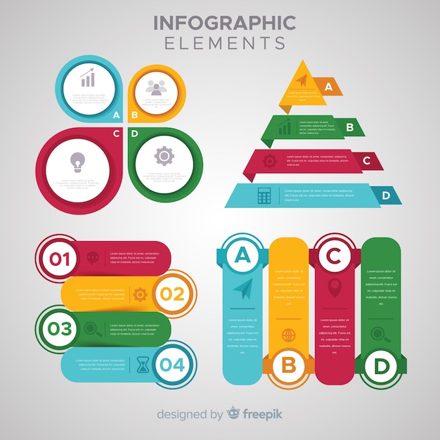Platte infographic elementenverzameling Gratis Vector