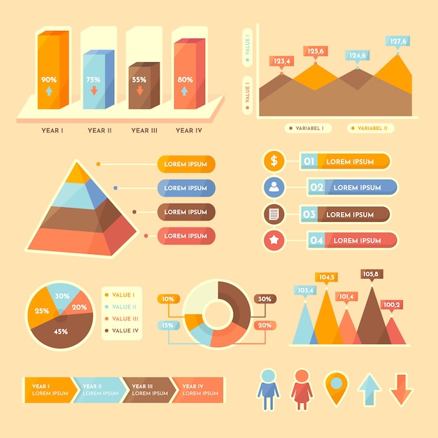 Platte infographic met retro kleuren Gratis Vector