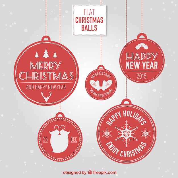 Platte kerstballen Gratis Vector