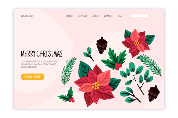 Platte ontwerp bestemmingspagina kerstsjabloon Gratis Vector