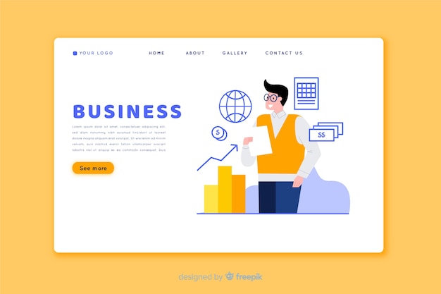 Platte ontwerp bestemmingspagina met elementen Gratis Vector